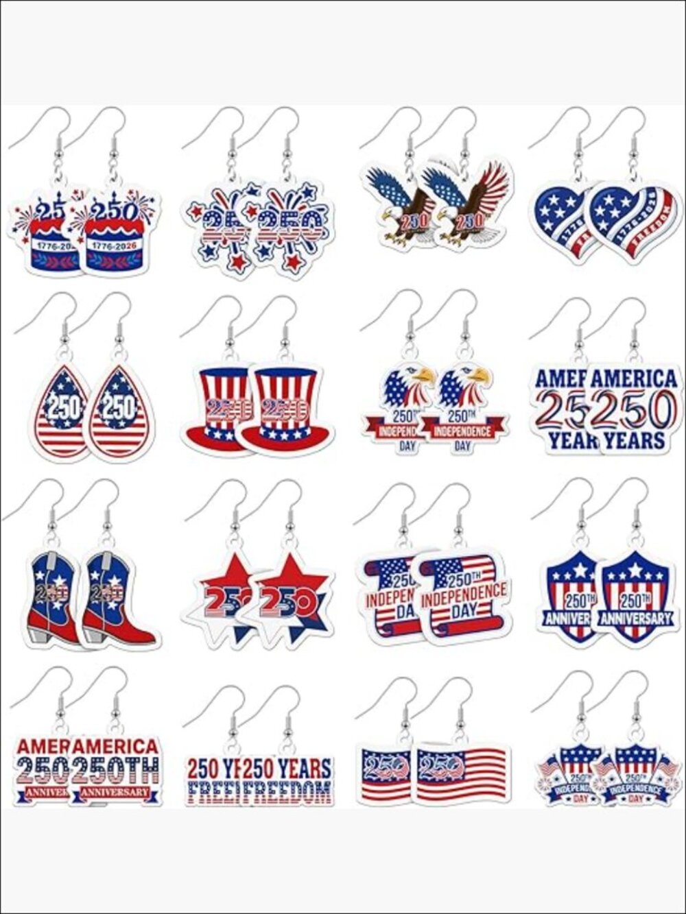 Acrylic and Alloy Drop Dangle Earrings, Patriotic American Flag Jewelry